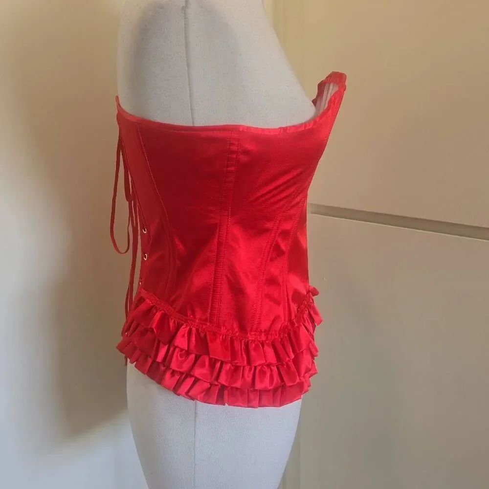 Leg Avenue Corset Bustier Top Red Satin Lingerie Sexy Romantic Y2K NWOT M - Picture 3 of 8